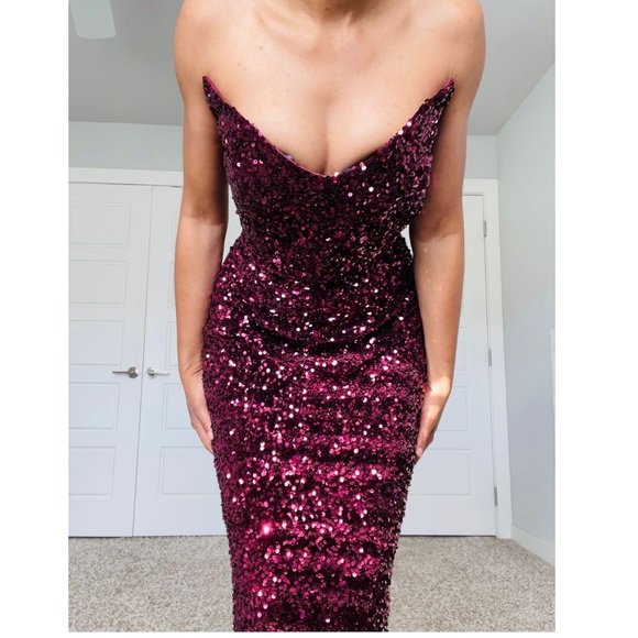 Ox Blood Sequin Corset Occassion Dress - Picture 10 of 12